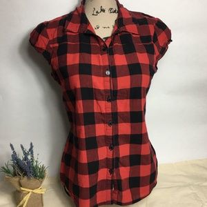 Plaid Red Black Top